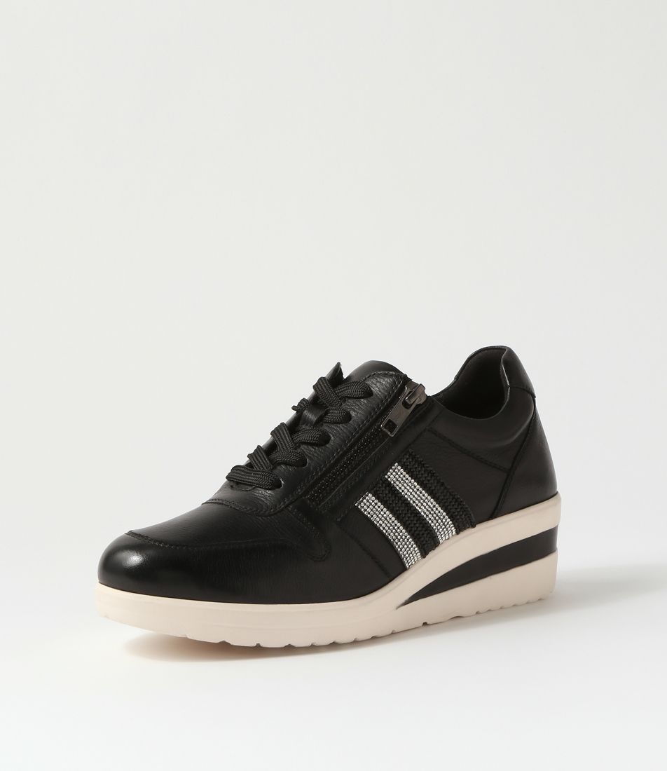 Reehale Black Silver Leather Jewels Sneakers