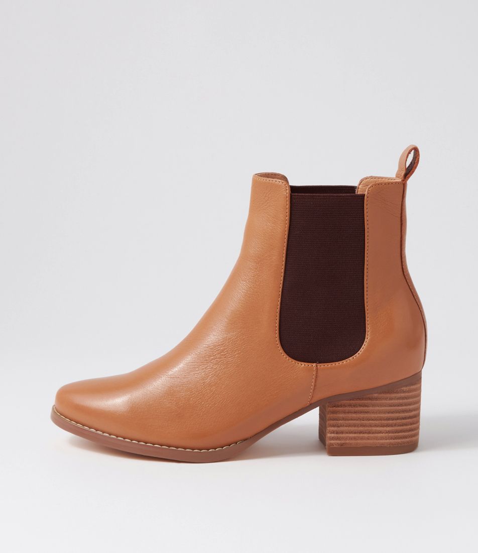 Jenika Dark Tan Choc Leather Elastic Ankle Boots