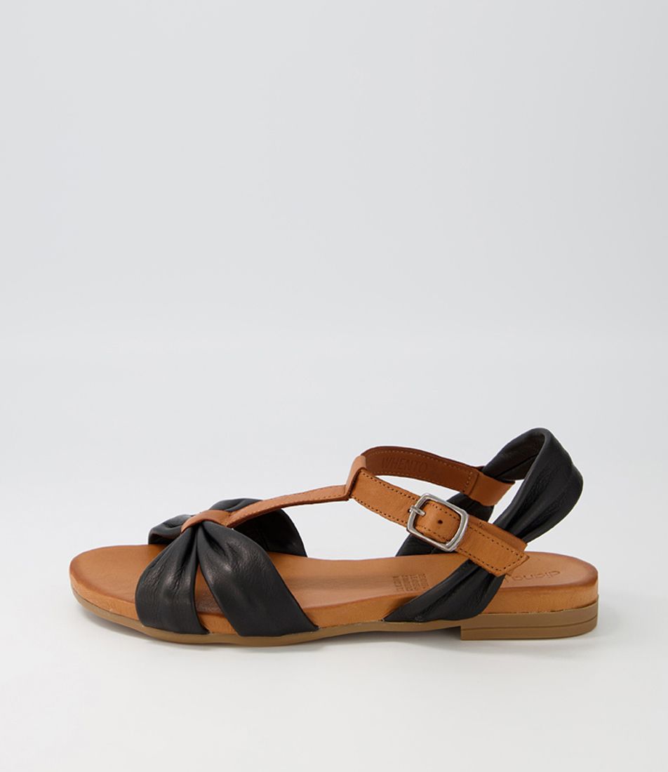 Whento Black Tan Leather Sandals
