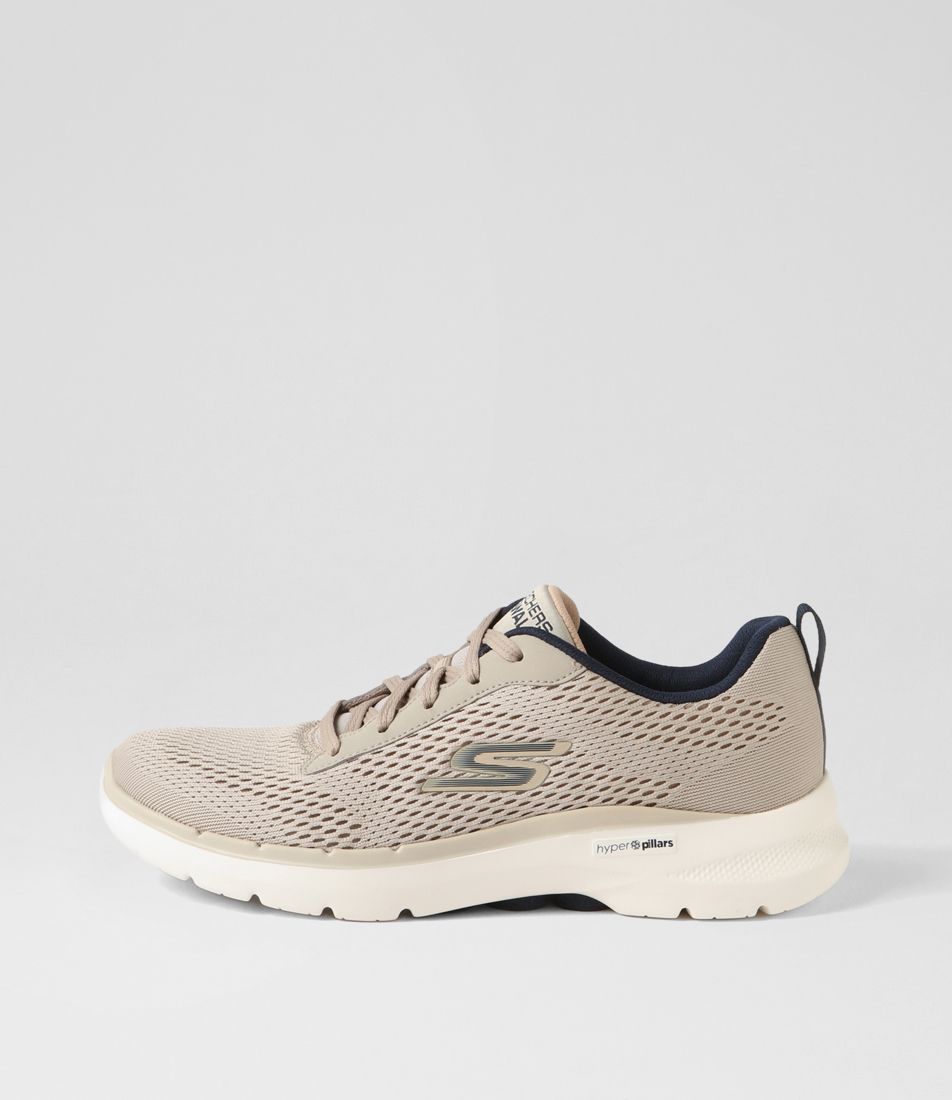 Go Walk 6 A2 1 Taupe Navy Mesh Sneakers