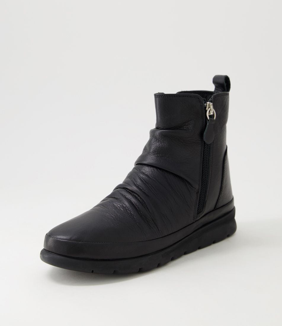 Evelyn Black Leather Ankle Boots