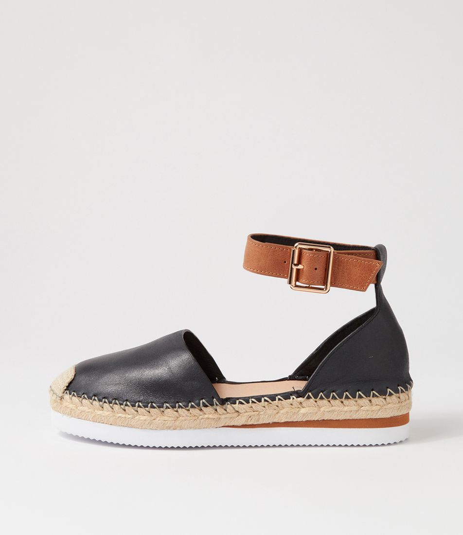 Wolver Black Tan Leather Espadrilles