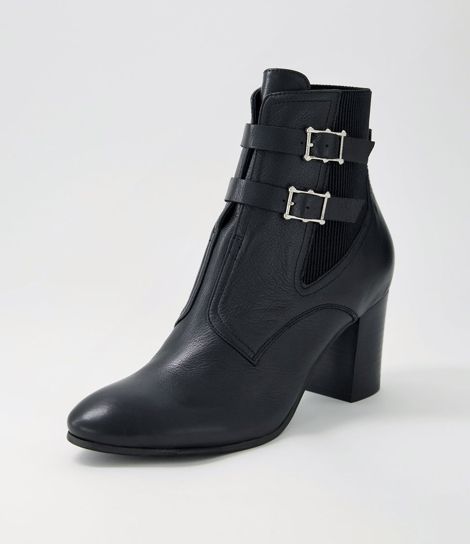 Utoast Black Leather Elastic Ankle Boots