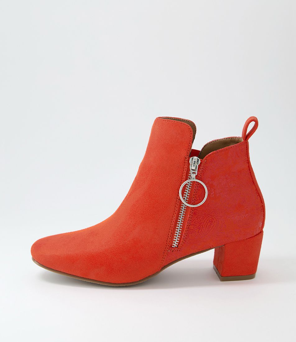 Hesta Orange Microsuede Ankle Boots