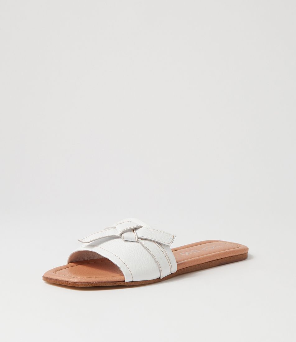 Langela White Leather Slides