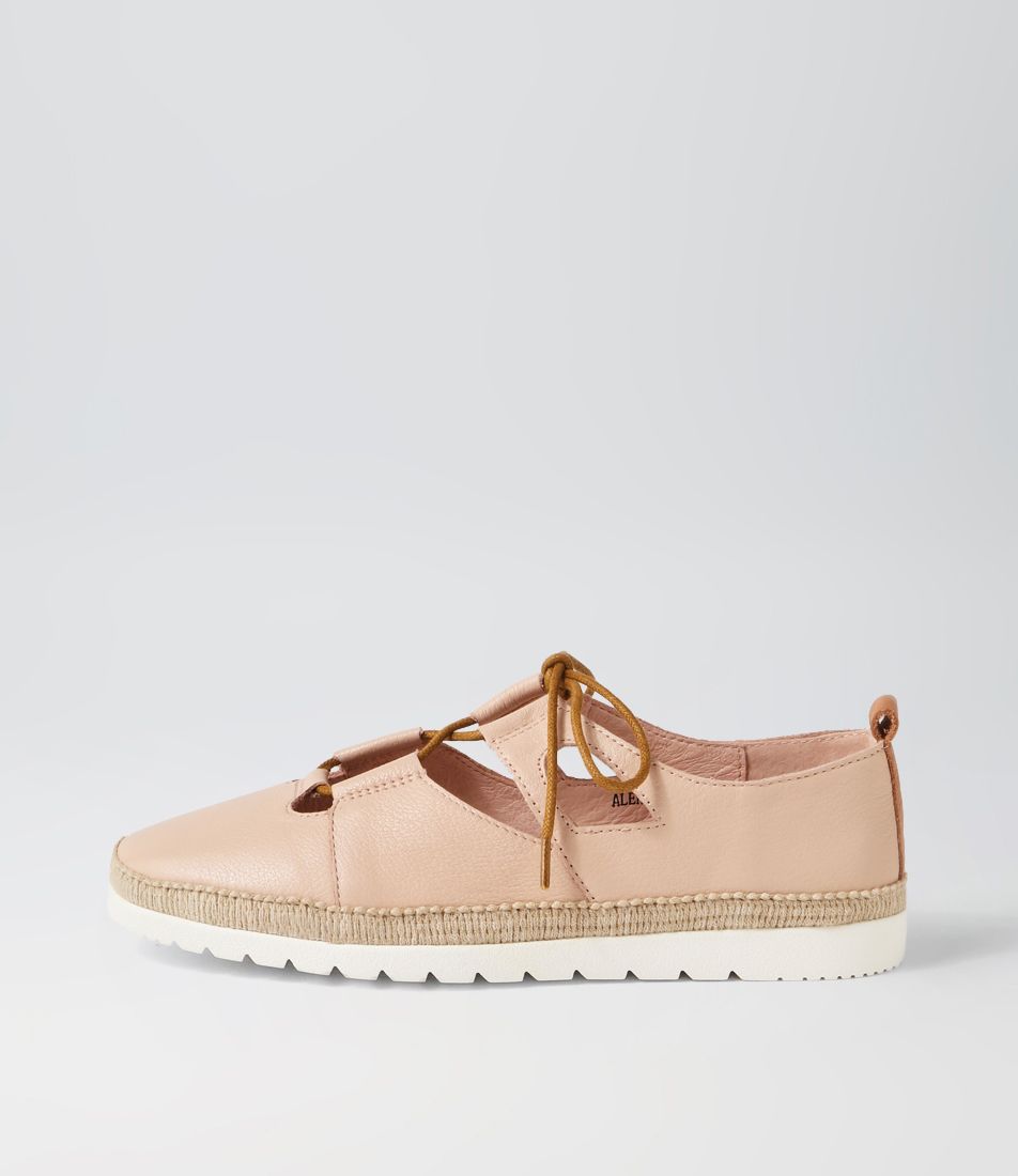 Alekzi Dark Nude Dark Tan Leather Flat Shoes