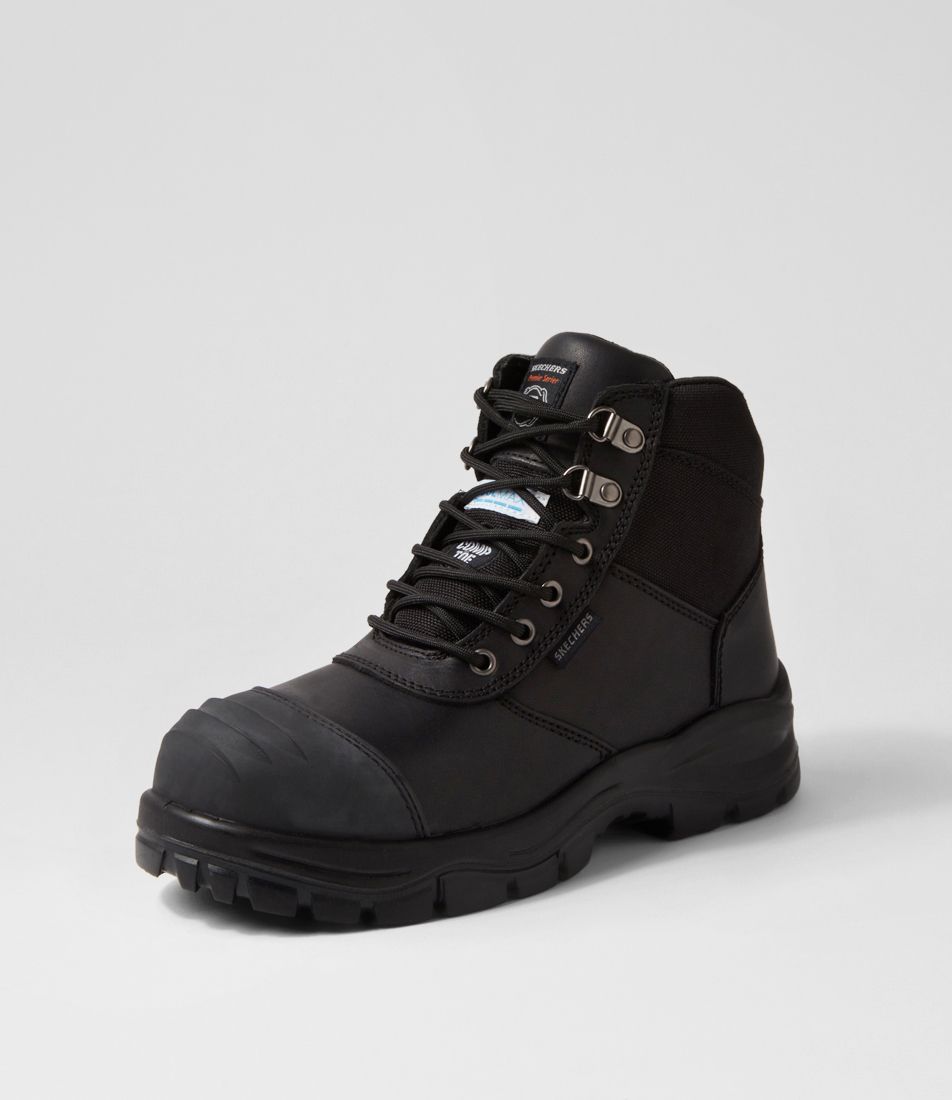 Skx Work Comp Toe Black Leather Lace Up Boots