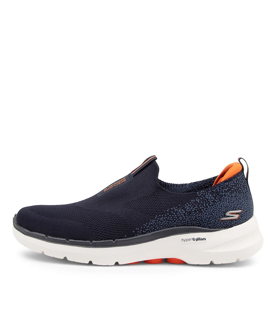 GO WALK 6 (SOCK FIT) NAVY ORANGE SNEAKERS