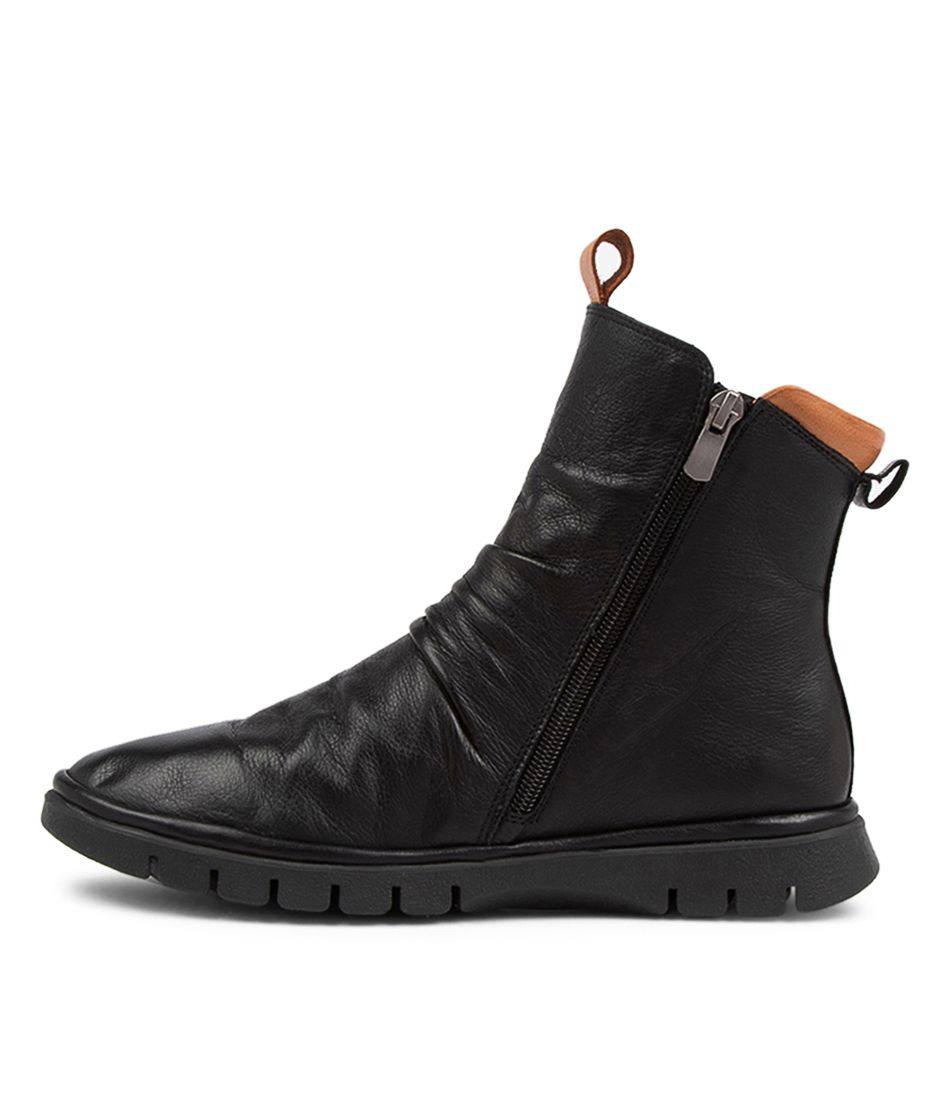 Crowded Black Leather Ankle Boots