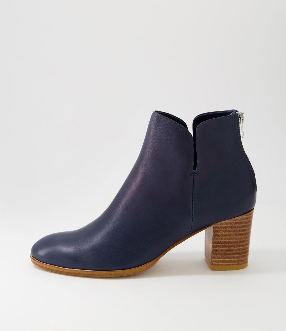 Deitha Deep Blue Natural Leather Ankle Boots