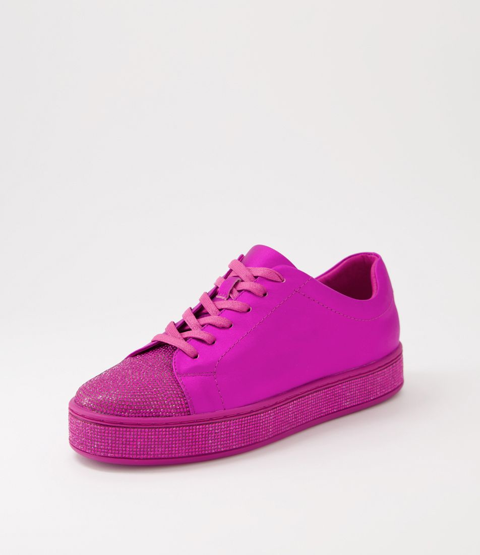 Purity Fuschia Leather Jewels Lace Up Flats