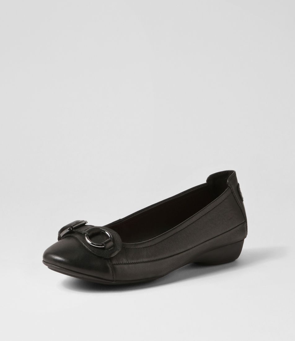 Elvina Black Leather Ballet Flats