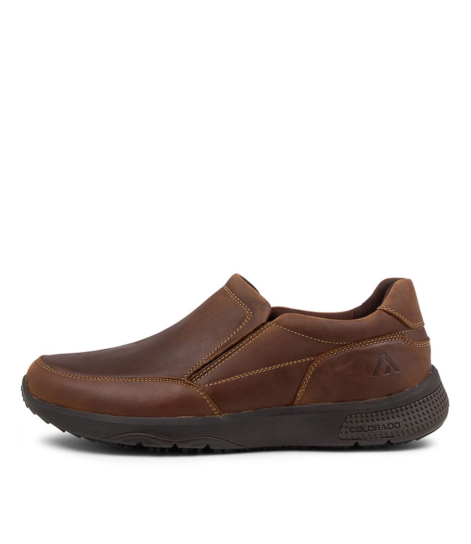 STEEL DARK BROWN LEATHER SLIP ONS