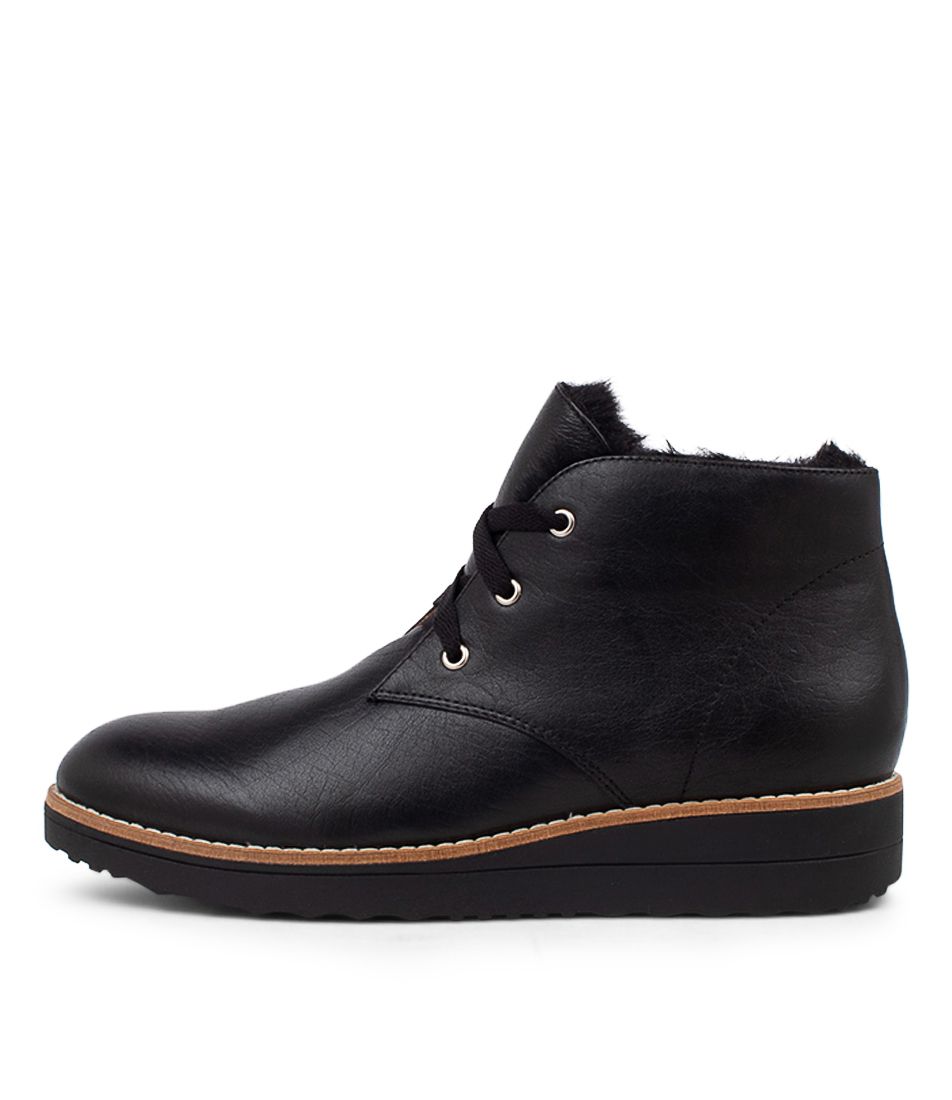 Oreva Black Leather Lace Up Boots