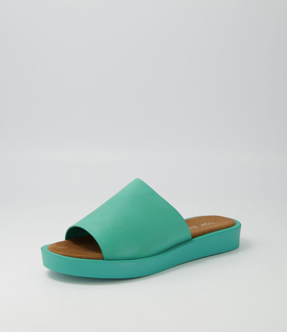 Faron Light Emerald Leather Slides