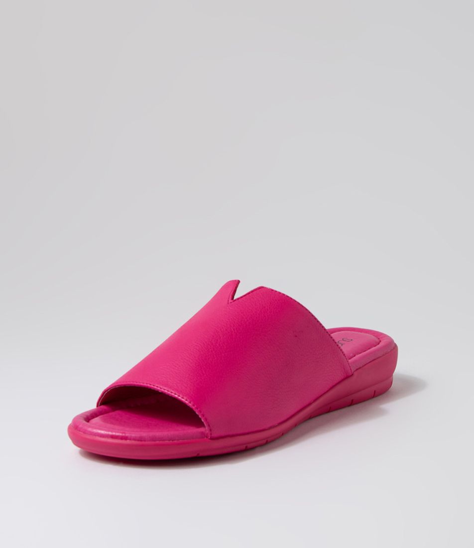 Far Fuchsia Leather Slides