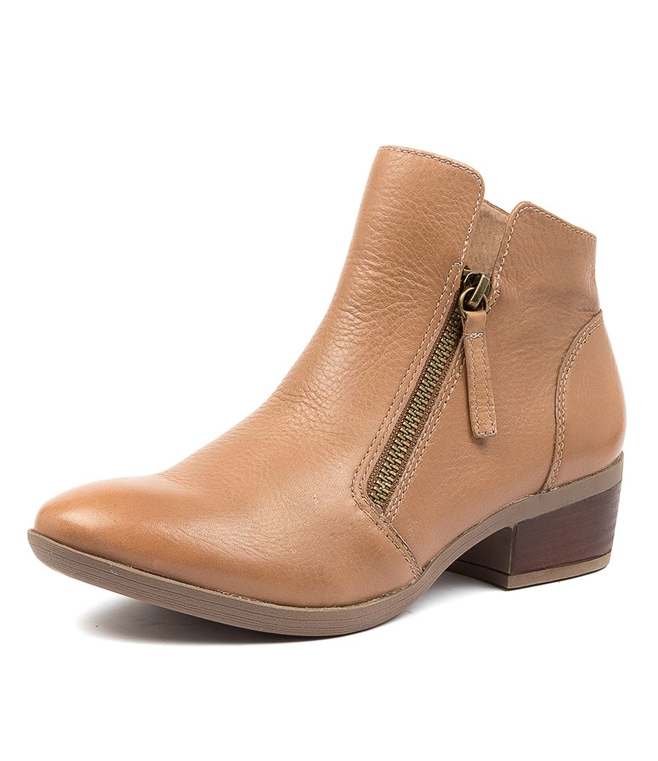 Zalen Dark Tan Leather Ankle Boots