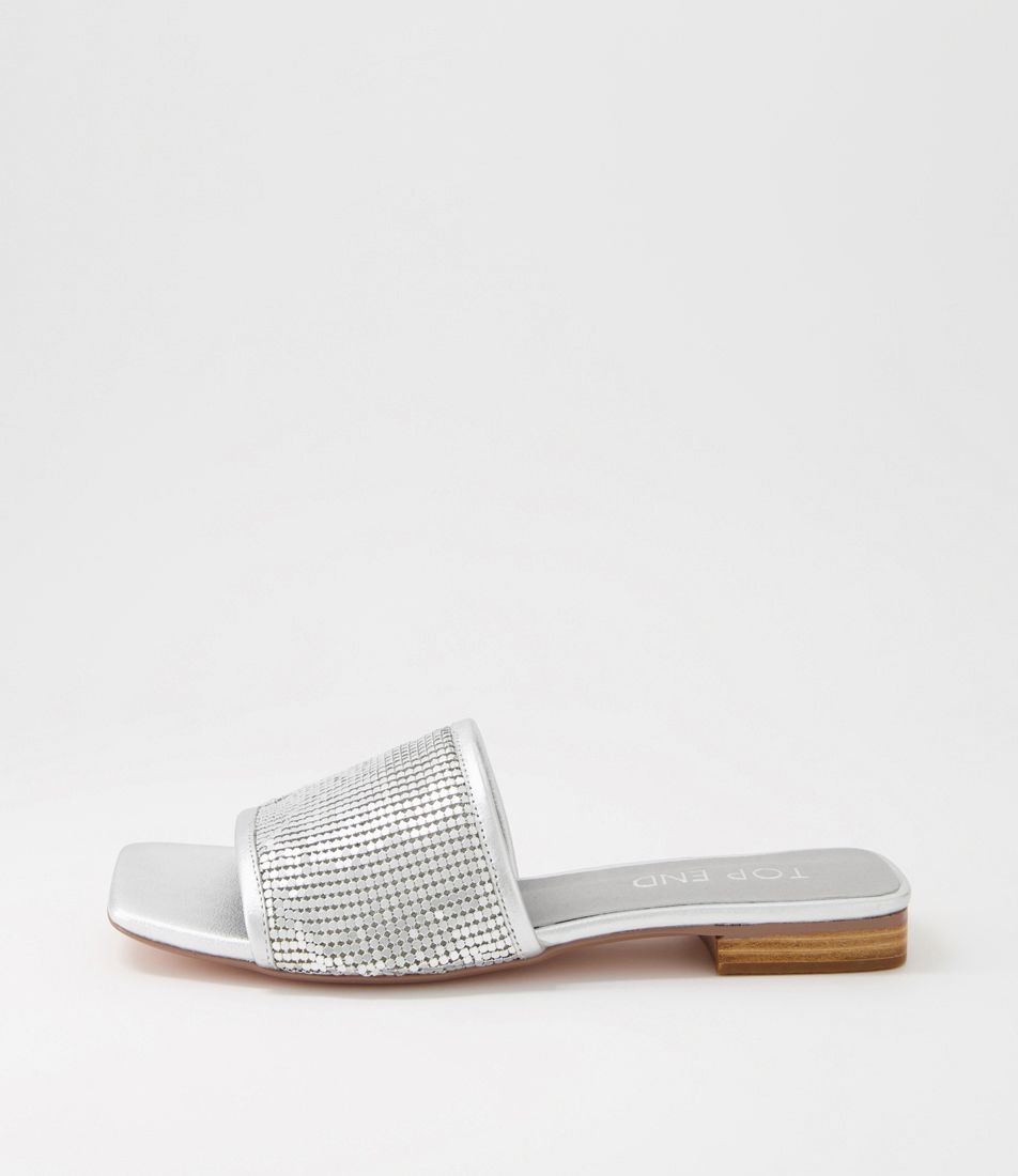 Koyner Silver Metal Leather Slides