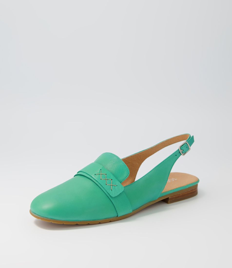 Mayumi Light Emerald Leather Flat Shoes
