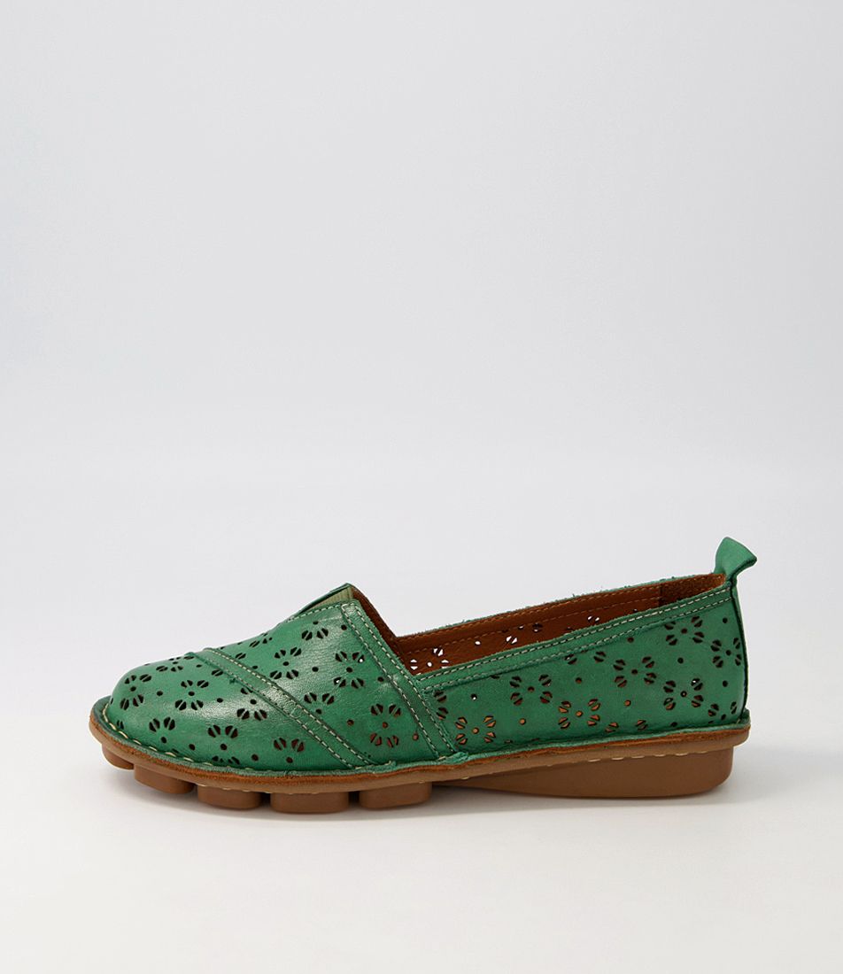 Ligde Emerald Leather Flat Shoes