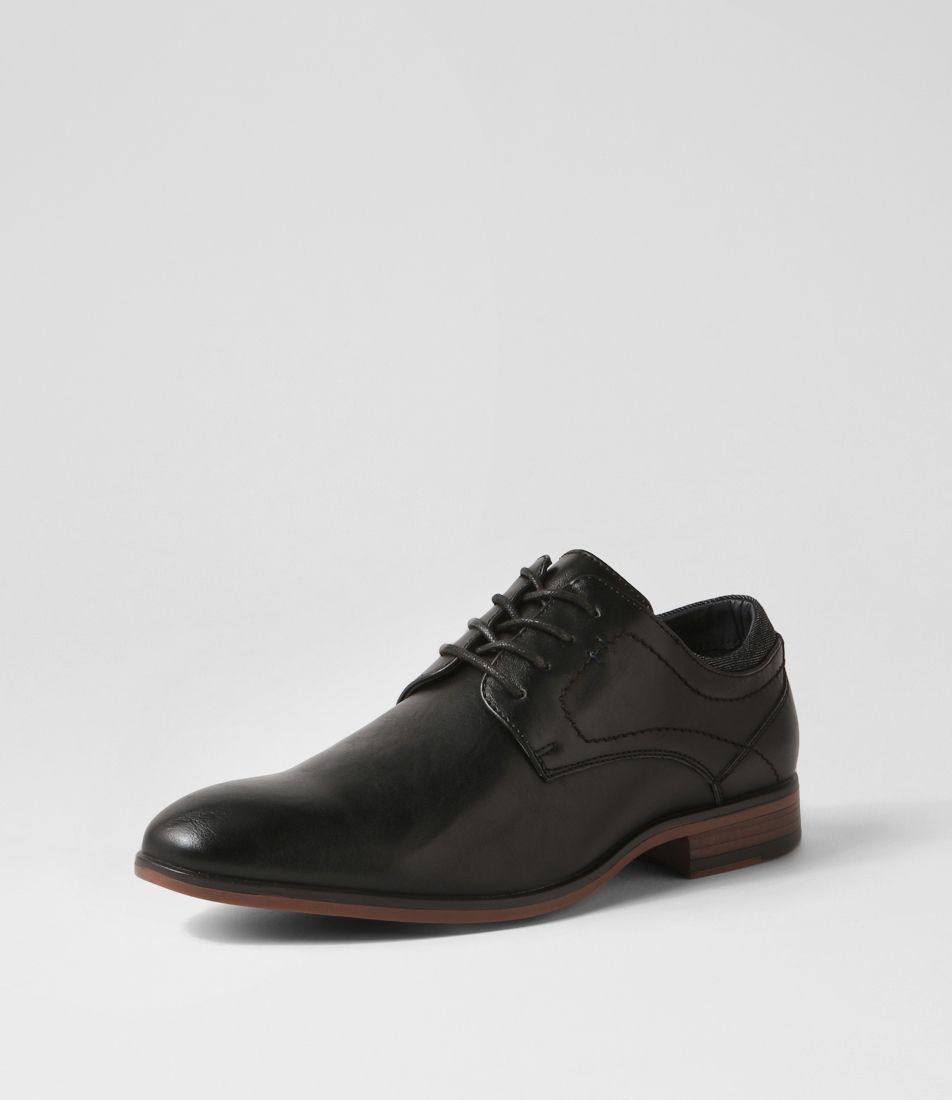 Daryn Black Smooth Lace Up Flats