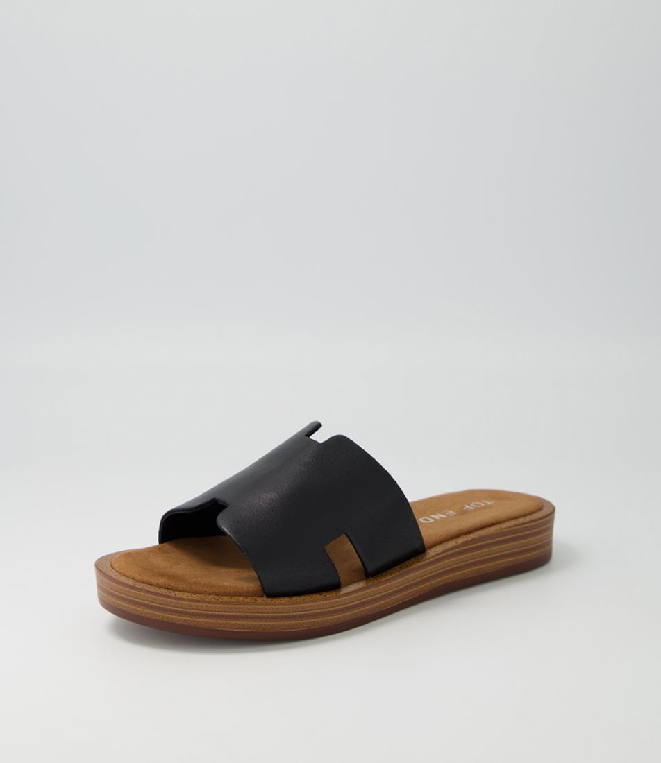 Fando Black Leather Slides NS