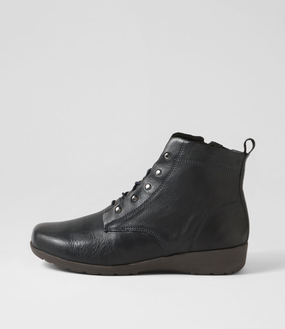 Potions Navy Leather Lace Up Boots