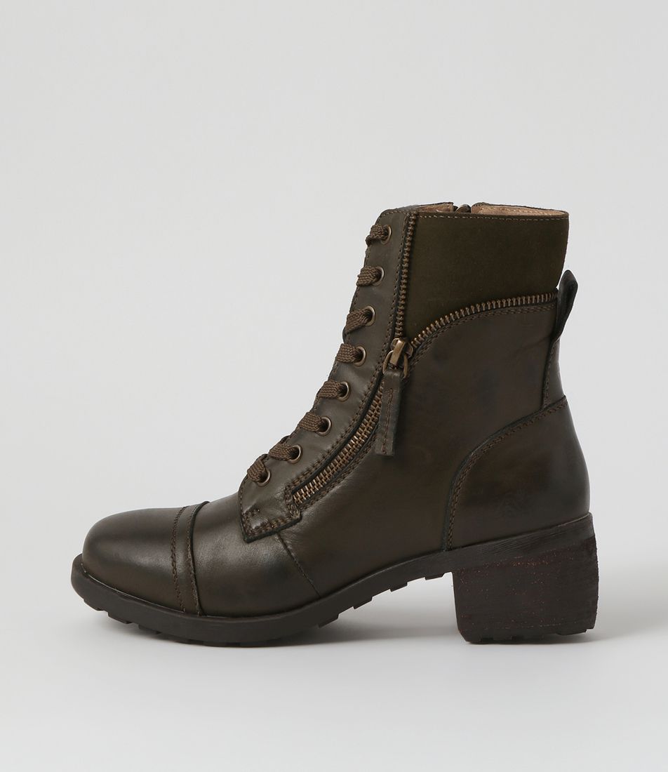 Durango Khaki Leather Suede Lace Up Boots