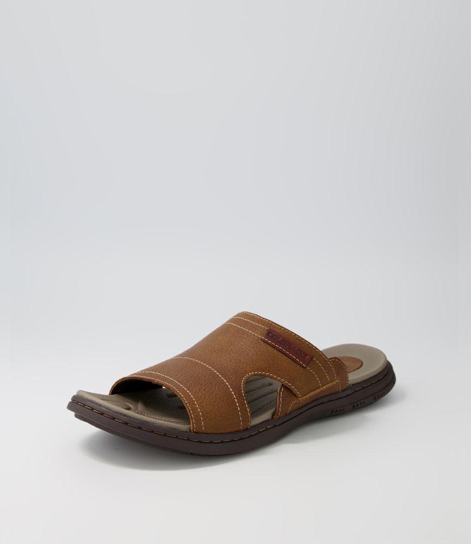 Dolton Tan Distressed Leather Slides