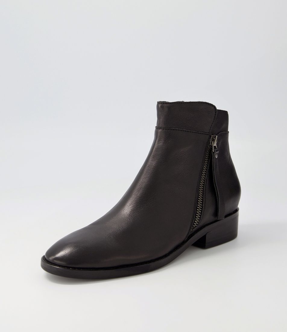 Bridy Black Leather Ankle Boots