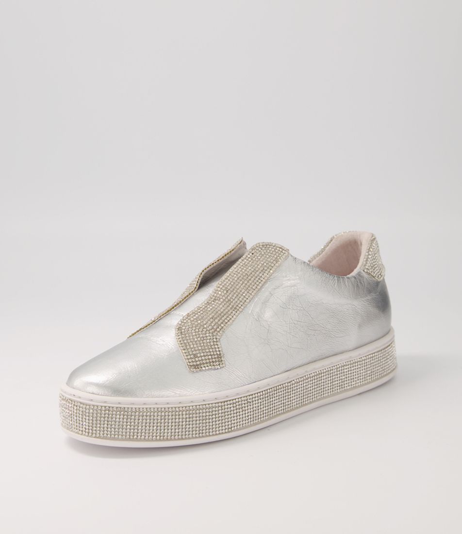 Placate Silver Leather Jewels Flat Shoes