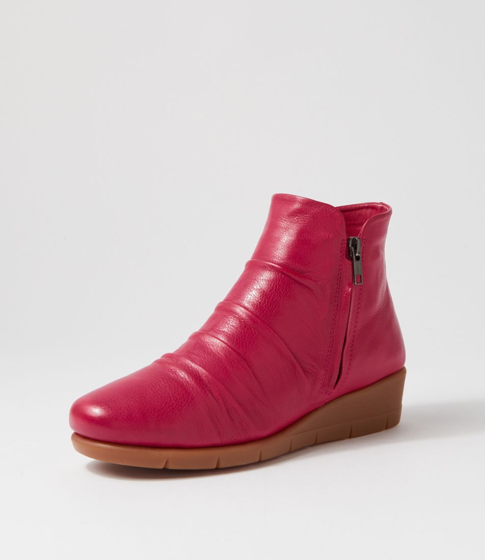 Maxie Dark Fuchsia Leather Ankle Boots