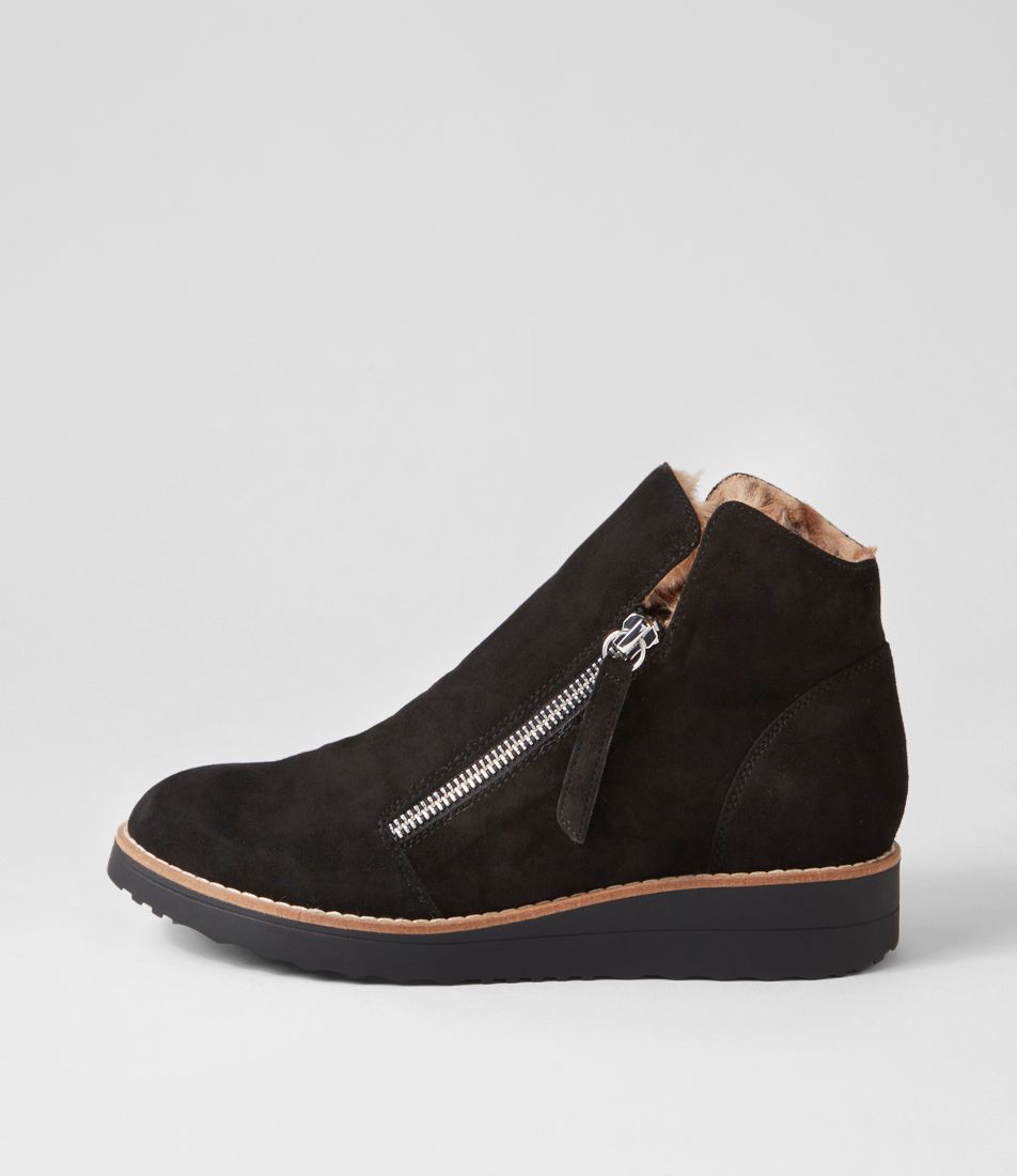 Opal Black Leopard Suede Fur Ankle Boots