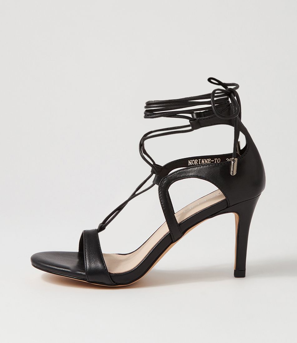 Norinne Black Leather Sandals
