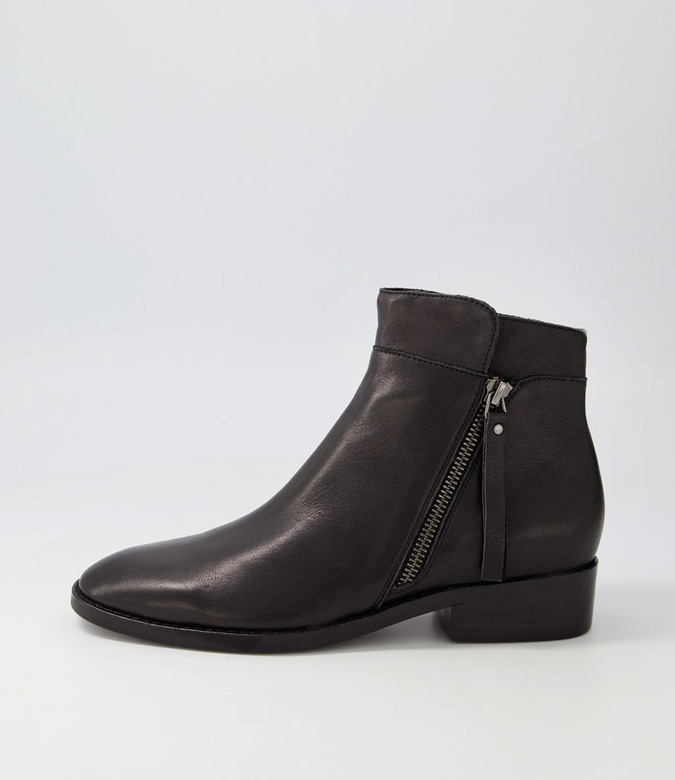 Bridy Black Leather Ankle Boots