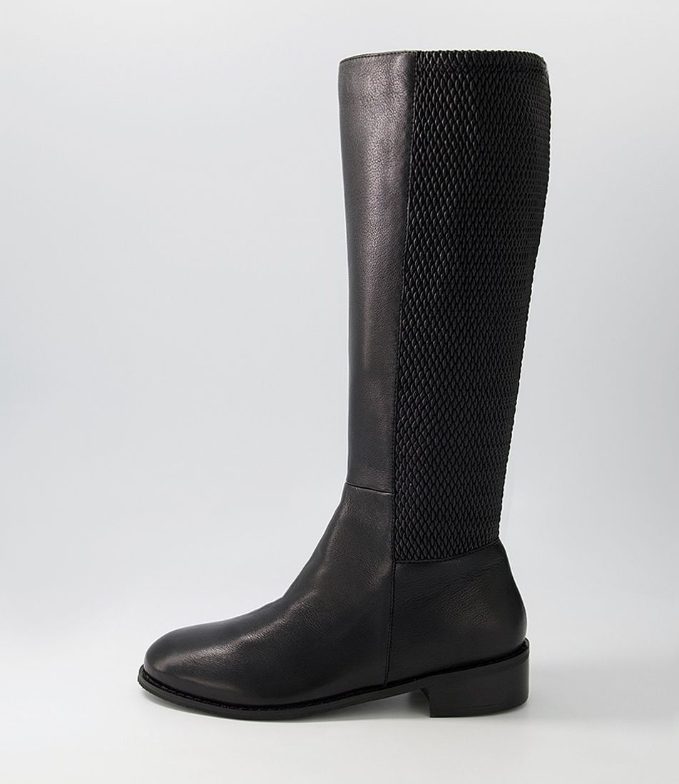Drafts Black Leather Stretch Knee High Boots