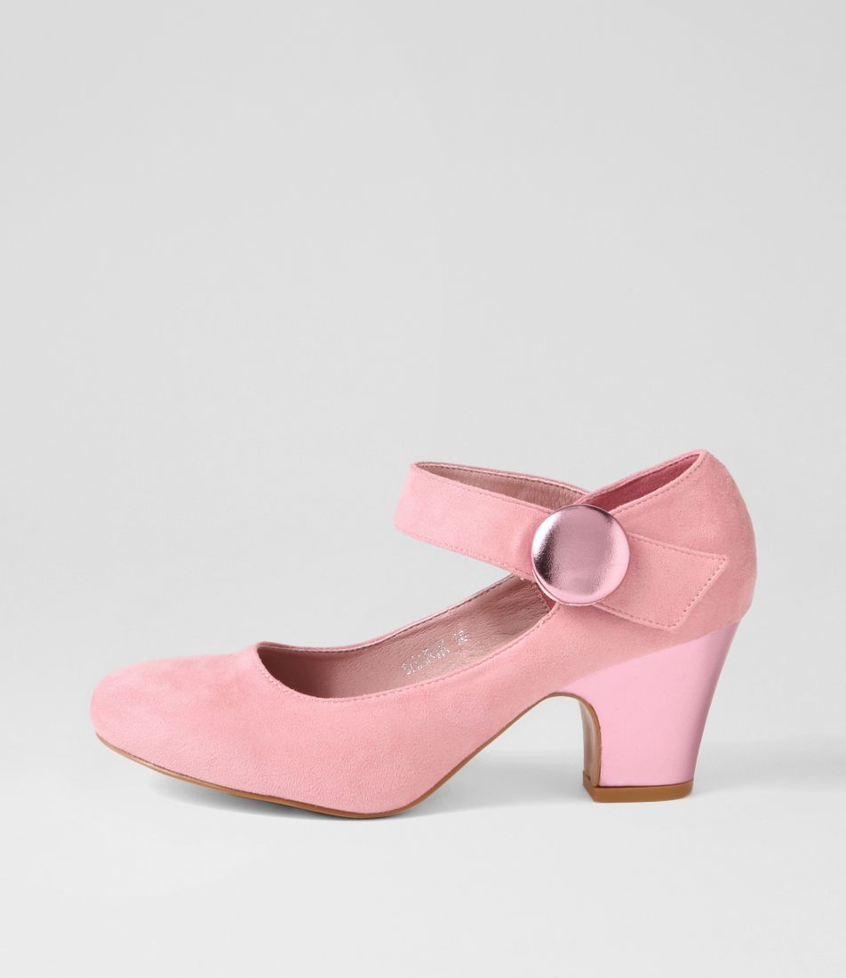 Sharik Pale Pink Metallic Microsuede Heels