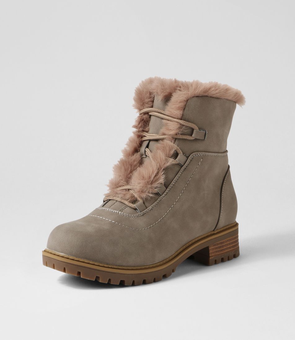Alpinee Grey Microsuede Fur Lace Up Boots