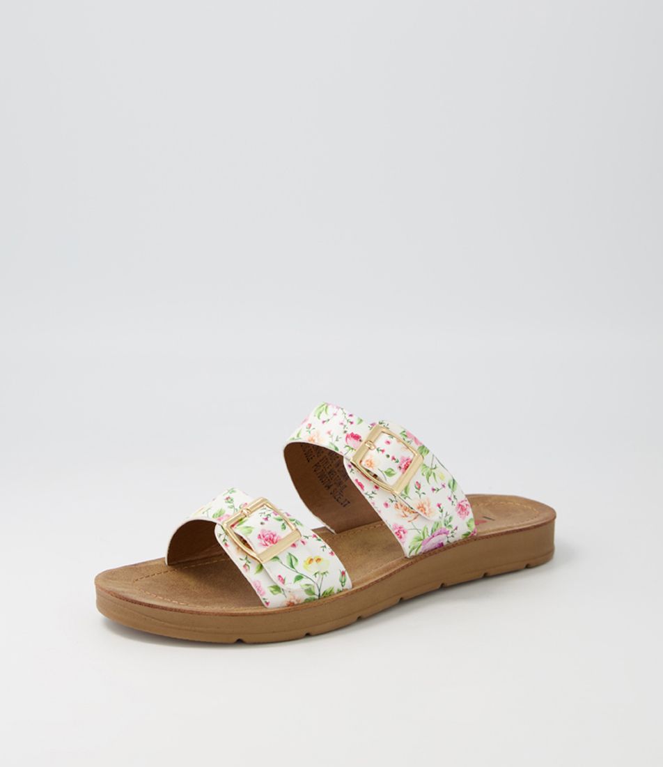 Melton White Floral Slides