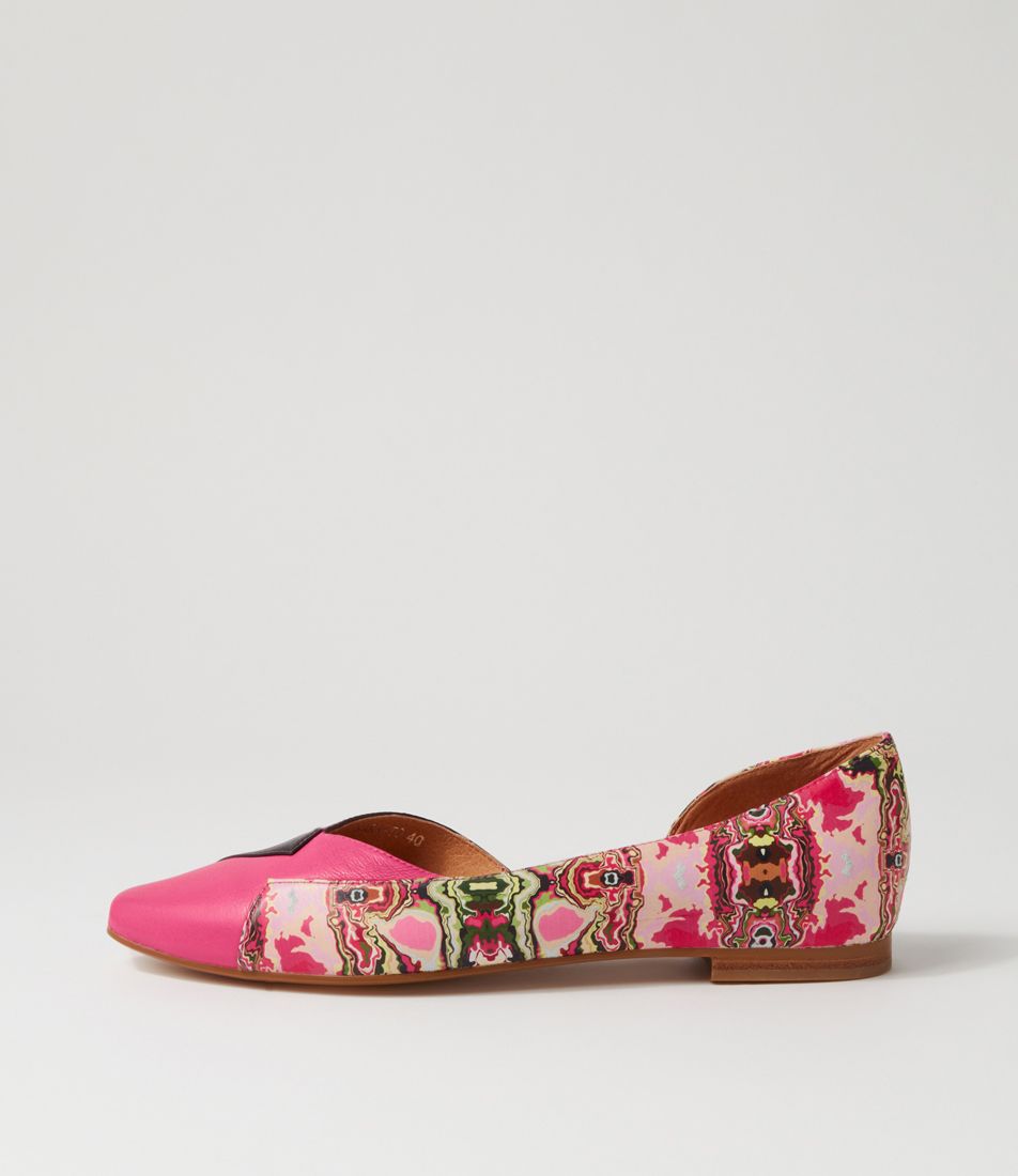 Sara Pink Multi Leather Flat Shoes