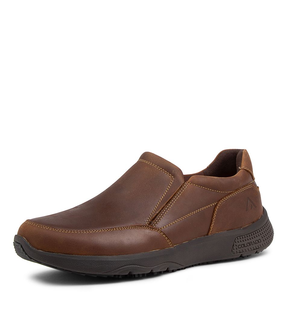 STEEL DARK BROWN LEATHER SLIP ONS