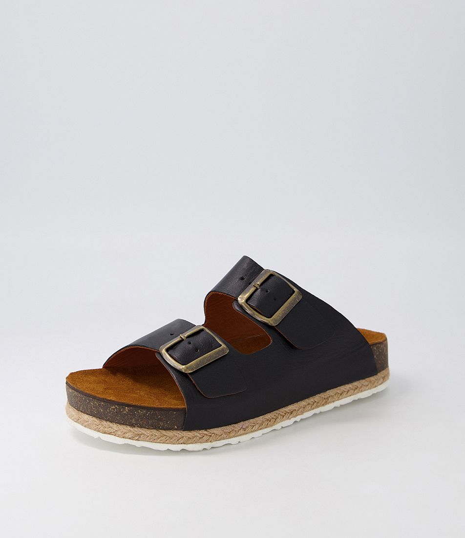 Iwion Black Leather Sandals