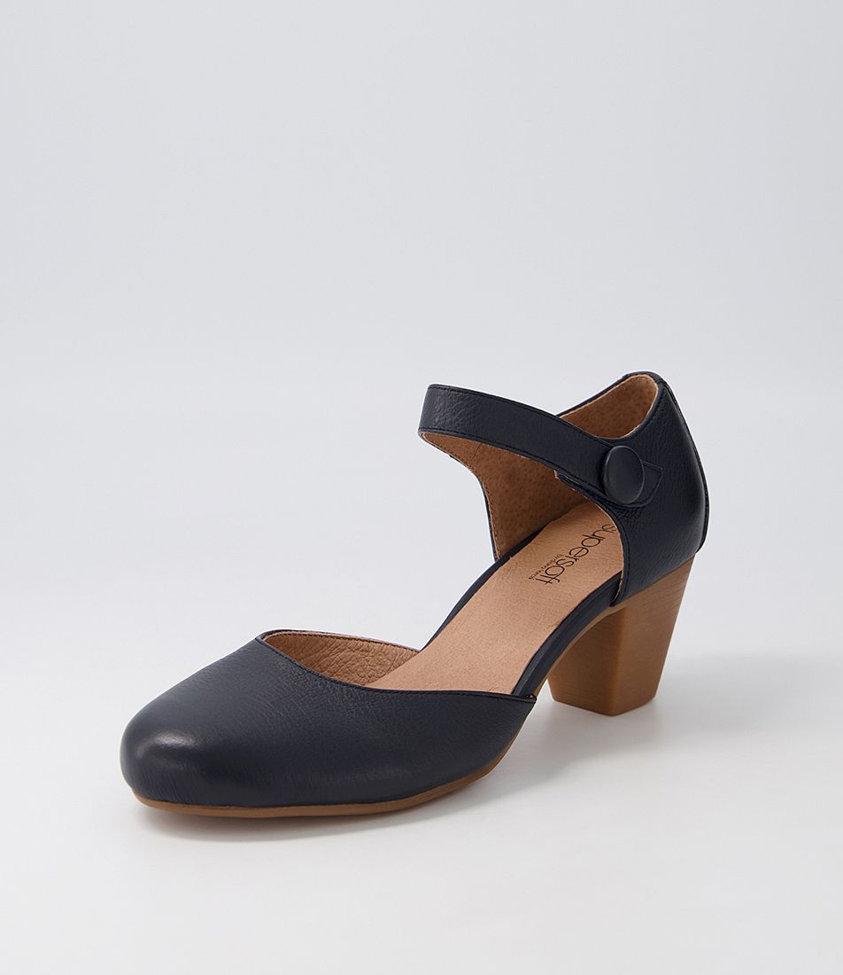 Felicia Navy Leather Mary Jane Heels