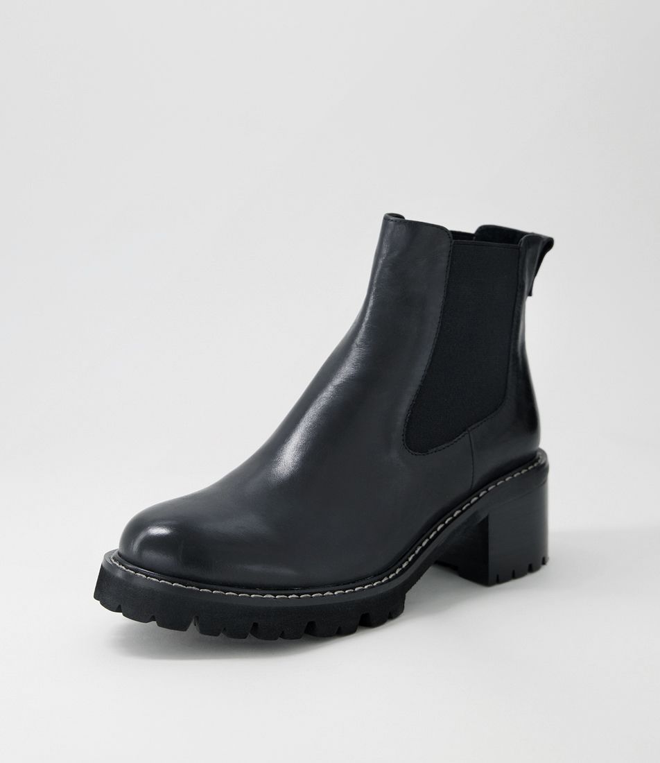Jesiy Black Leather Elastic Chelsea Boots