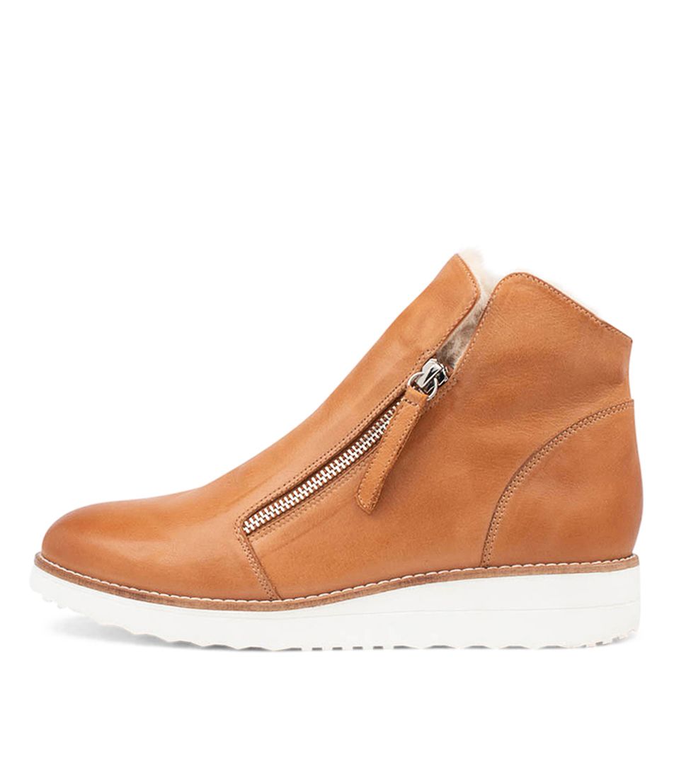 Opal Tan Leather Fur Ankle Boots