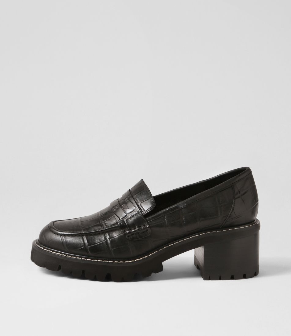 Jinnah Black Croc Leather Heels