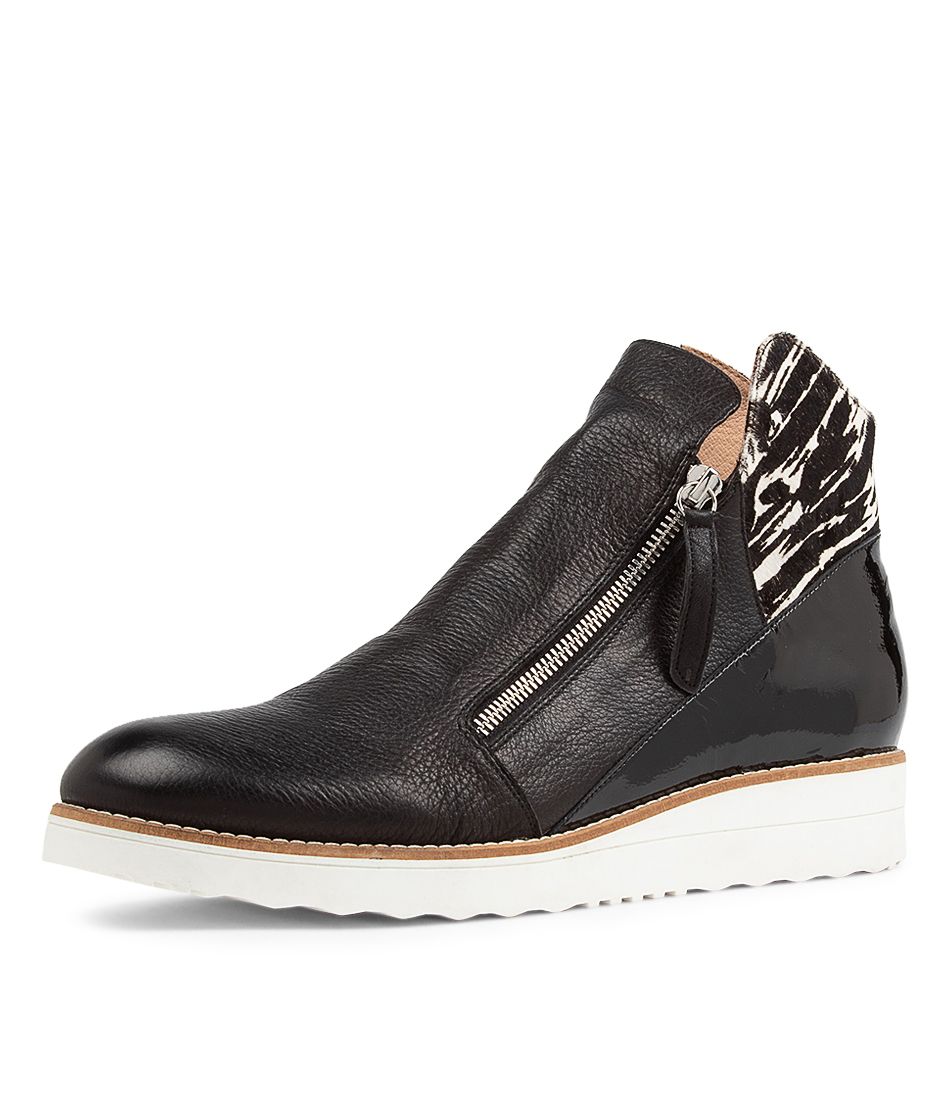 Ossha Black Zebra Multi Ankle Boots