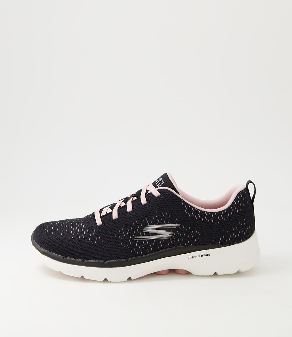 Go Walk 6 Black Light Pink Knit Sneakers