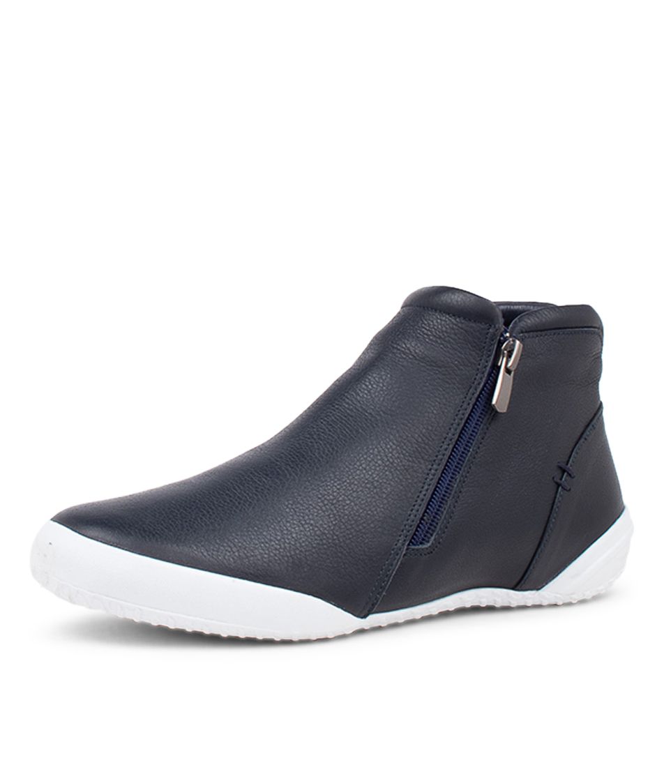 Rodgers Navy Leather Ankle Boots WS