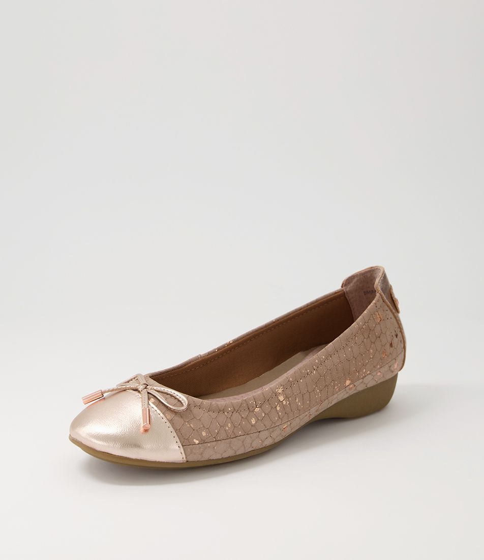 Embark Rose Gold Taupe Leather Snake Ballet Flats